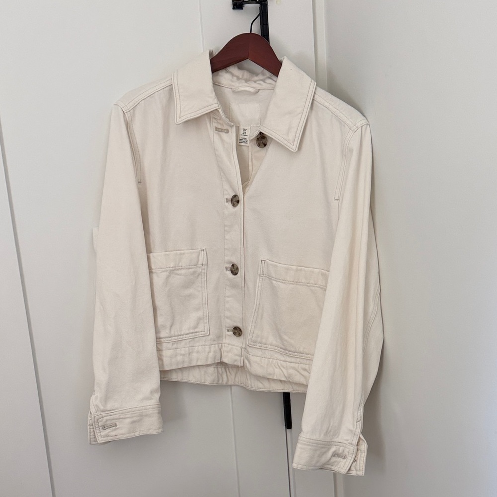 Women's Cream Canvas Button-Front Jacket